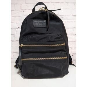 Marc By Marc Jacobs Unisex Black Nylon Leather Trim Gold Zippers Backpack Large